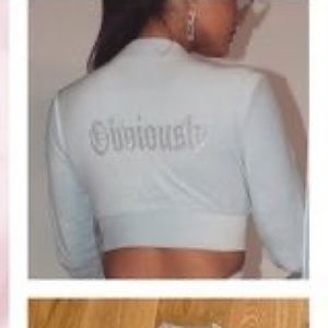 Meshki Obviously crop zip blue sweater